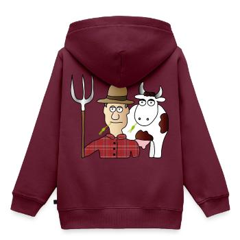 Bauer & Kuh | Landwirt | Kühe | Melken | Mistgabel - Kinder Premium Organic Hoodie - Burgunderrot - Hinten - AI Model Kid Female (0cm)