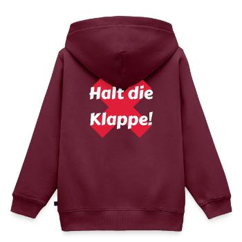 Halt die Klappe - Kinder Premium Organic Hoodie - Burgunderrot - Hinten - AI Model Kid Female (0cm)