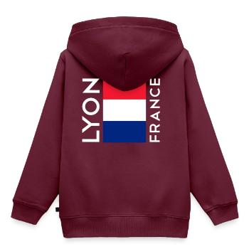 Lyon Frankreich - Kinder Premium Organic Hoodie - Burgunderrot - Hinten - AI Model Kid Female (0cm)