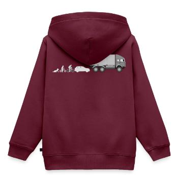 Evolution Container LKW Fahrer - Kinder Premium Organic Hoodie - Burgunderrot - Hinten - AI Model Kid Female (0cm)