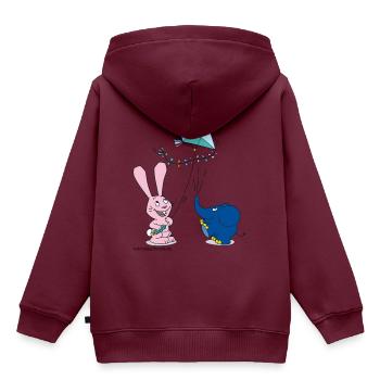Elefant und Hase Drachensteigen - Kinder Premium Organic Hoodie - Burgunderrot - Hinten - AI Model Kid Female (0cm)