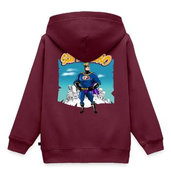 Superheld - Kinder Premium Organic Hoodie - Burgunderrot - Hinten - AI Model Kid Female (0cm)