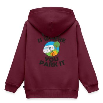 Wohnwagen - Kinder Premium Organic Hoodie - Burgunderrot - Hinten - AI Model Kid Female (0cm)