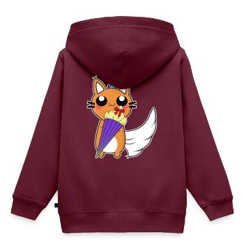 Stolzes Caticorn mit Zuckertüte - Kinder Premium Organic Hoodie - Burgunderrot - Hinten - AI Model Kid Female (0cm)