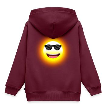 gelber lachende Sonne mit lässiger Sonnenbrille - Kinder Premium Organic Hoodie - Burgunderrot - Hinten - AI Model Kid Female (0cm)