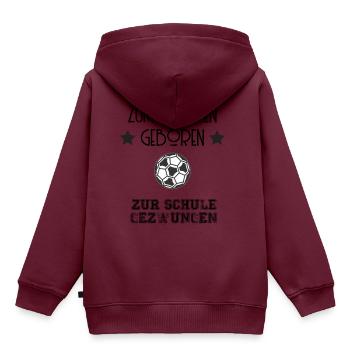 Zum Bolzen geboren - Kinderhoodie Fußball - Kinder Premium Organic Hoodie - Burgunderrot - Hinten - AI Model Kid Female (0cm)