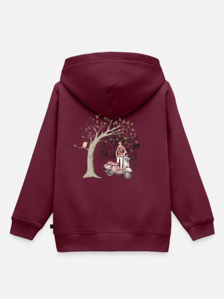 Mädchen mit Roller - Kinder Premium Organic Hoodie - Burgunderrot