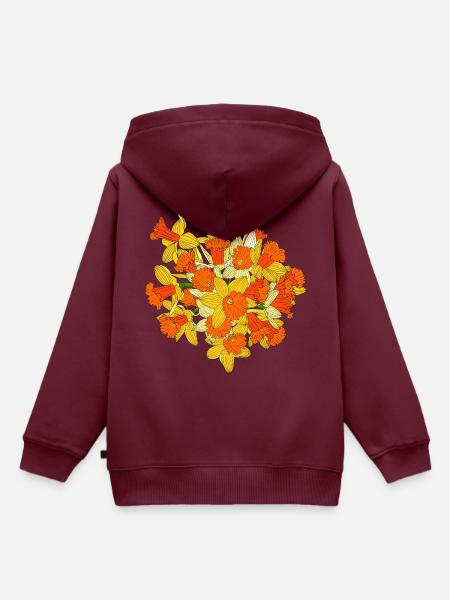 Narzissen-Blumenstrauß - Kinder Premium Organic Hoodie - Burgunderrot