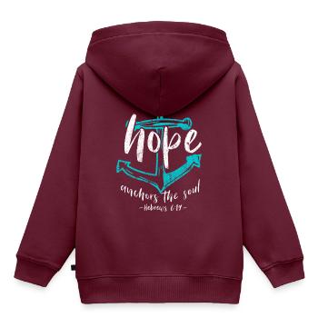 Hope Bibelvers - Kinder Premium Organic Hoodie - Burgunderrot - Hinten - AI Model Kid Female (0cm)