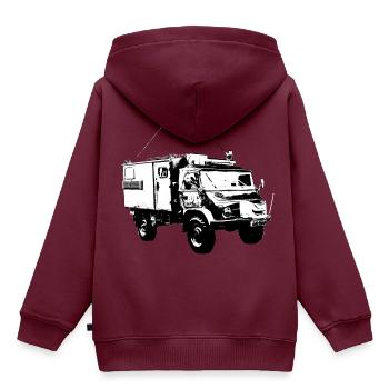 Unimog 404S - Kinder Premium Organic Hoodie - Burgunderrot - Hinten - AI Model Kid Female (0cm)