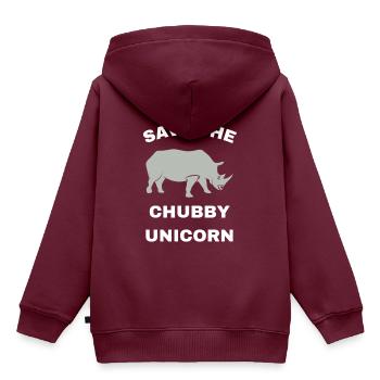 Speichern Sie das mollige Einhorn - Kinder Premium Organic Hoodie - Burgunderrot - Hinten - AI Model Kid Female (0cm)