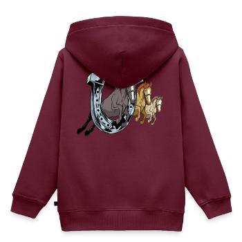 Pferde Hufeisen,Rennsport,Rennpferd Shirt Geschenk - Kinder Premium Organic Hoodie - Burgunderrot - Hinten - AI Model Kid Female (0cm)