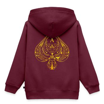 Poker Karte As Ace Pik Symbol - Kinder Premium Organic Hoodie - Burgunderrot - Hinten - AI Model Kid Female (0cm)