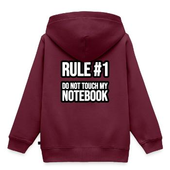 Rule #1 - Do not touch my Notebook - Kinder Premium Organic Hoodie - Burgunderrot - Hinten - AI Model Kid Female (0cm)