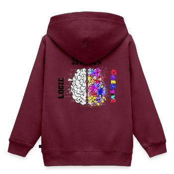 Gehirn, Kreativität und Logik - Kinder Premium Organic Hoodie - Burgunderrot - Hinten - AI Model Kid Female (0cm)