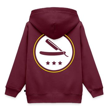 Barber Rasierklinge - Kinder Premium Organic Hoodie - Burgunderrot - Hinten - AI Model Kid Female (0cm)