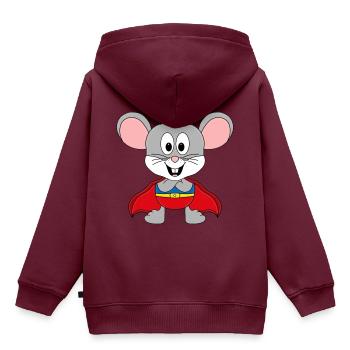 MAUS - MOUSE - SUPERHELD - SUPERHERO - KINDER - Kinder Premium Organic Hoodie - Burgunderrot - Hinten - AI Model Kid Female (0cm)