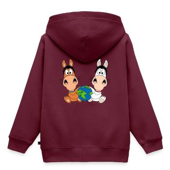 PFERDE - PONYS - ERDE - WELT - PLANET - TIERE - Kinder Premium Organic Hoodie - Burgunderrot - Hinten - AI Model Kid Female (0cm)