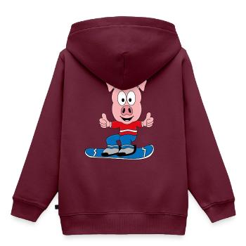 PISTENSAU - SNOWBOARD - WINTERSPORT - SCHWEIN - Kinder Premium Organic Hoodie - Burgunderrot - Hinten - AI Model Kid Female (0cm)