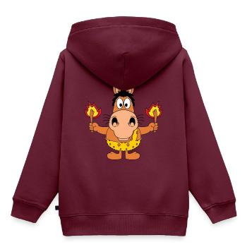 STEINZEIT - PFERD - PONY - FEUER - TIERISCH - Kinder Premium Organic Hoodie - Burgunderrot - Hinten - AI Model Kid Female (0cm)