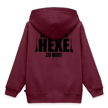 SAG EINFACH HEXE ZU MIR! - HALLOWEEN - HEXEN - Kinder Premium Organic Hoodie - Burgunderrot - Hinten - AI Model Kid Female (0cm)