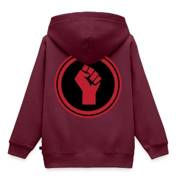 Hand Faust - Kinder Premium Organic Hoodie - Burgunderrot - Hinten - AI Model Kid Female (0cm)