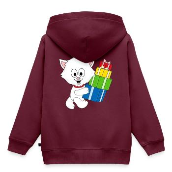 KATZE - GESCHENKE - WEIHNACHTEN - TIER - TIERISCH - Kinder Premium Organic Hoodie - Burgunderrot - Hinten - AI Model Kid Female (0cm)