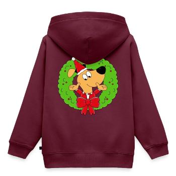 HUND - ADVENTSKRANZ - ADVENT - WEIHNACHTEN - TIER - Kinder Premium Organic Hoodie - Burgunderrot - Hinten - AI Model Kid Female (0cm)