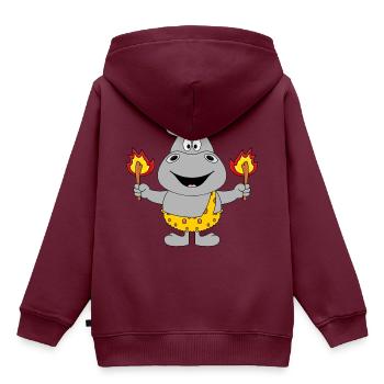 NILPFERD - FEUER - STEINZEIT - TIER - TIERISCH - Kinder Premium Organic Hoodie - Burgunderrot - Hinten - AI Model Kid Female (0cm)