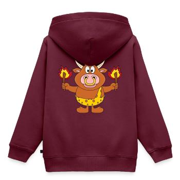 BULLE - FEUER - STEINZEIT - TIER - TIERISCH - Kinder Premium Organic Hoodie - Burgunderrot - Hinten - AI Model Kid Female (0cm)