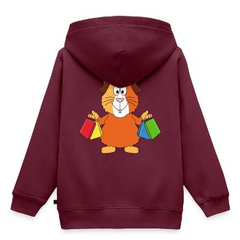 SHOPPING - MEERSCHWEINCHEN - EINKAUFEN - TIER - Kinder Premium Organic Hoodie - Burgunderrot - Hinten - AI Model Kid Female (0cm)