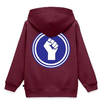 Hand Faust - Kinder Premium Organic Hoodie - Burgunderrot - Hinten - AI Model Kid Female (0cm)