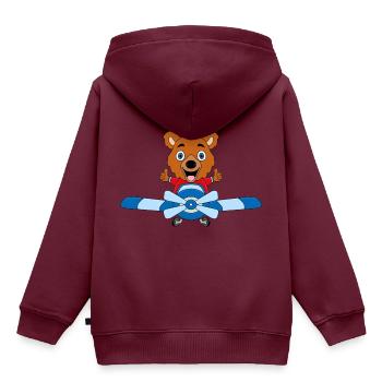 PILOT - BÄR - Kinder Premium Organic Hoodie - Burgunderrot - Hinten - AI Model Kid Female (0cm)