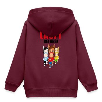 LÄUFT BEI UNS! - PFERDERENNEN - RENNPFERDE - PFERD - Kinder Premium Organic Hoodie - Burgunderrot - Hinten - AI Model Kid Female (0cm)
