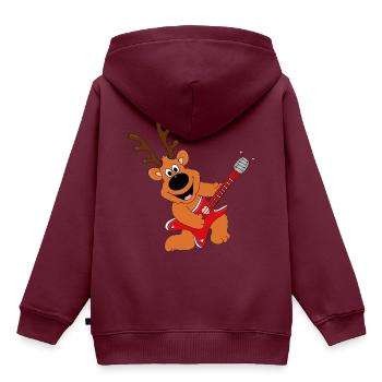GITARRE - MUSIK - MUSIKER - BAND - REH - RENTIER - Kinder Premium Organic Hoodie - Burgunderrot - Hinten - AI Model Kid Female (0cm)