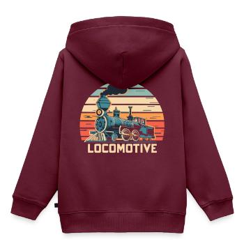 Lokomotive - Kinder Premium Organic Hoodie - Burgunderrot - Hinten - AI Model Kid Female (0cm)