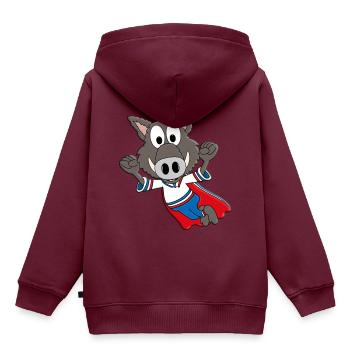 WILDSCHWEIN - KEILER - SUPERHELD - TIER - KINDER - Kinder Premium Organic Hoodie - Burgunderrot - Hinten - AI Model Kid Female (0cm)