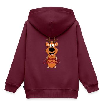 WEIHNACHTEN - REH - RENTIER - MERRY CHRISTMAS - Kinder Premium Organic Hoodie - Burgunderrot - Hinten - AI Model Kid Female (0cm)