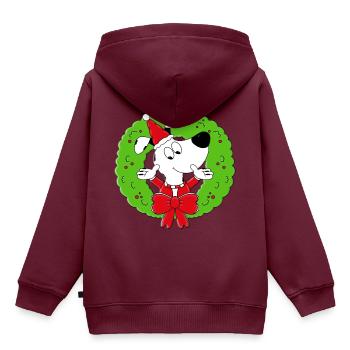 HUND - WEIHNACHTEN - ADVENT - TIER - TIERISCH - Kinder Premium Organic Hoodie - Burgunderrot - Hinten - AI Model Kid Female (0cm)