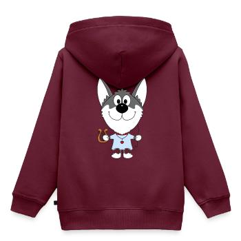 ENGEL - HUND - HUSKY - SCHLITTENHUND - Kinder Premium Organic Hoodie - Burgunderrot - Hinten - AI Model Kid Female (0cm)