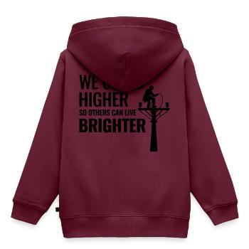 Lineman klettert höher für ein strahlendes Stromnetz der Zukunft - Kinder Premium Organic Hoodie - Burgunderrot - Hinten - AI Model Kid Female (0cm)