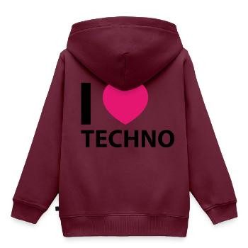 I love Techno | Electro Festival - Kinder Premium Organic Hoodie - Burgunderrot - Hinten - AI Model Kid Female (0cm)