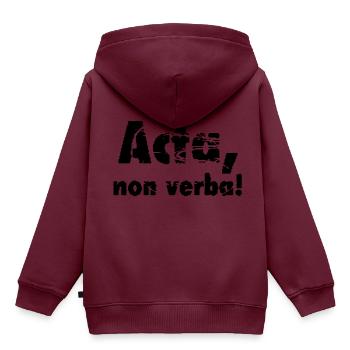 Acta, non verba! Taten, nicht Worte! - Kinder Premium Organic Hoodie - Burgunderrot - Hinten - AI Model Kid Female (0cm)