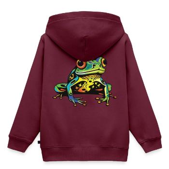 Frosch Kopf - Kinder Premium Organic Hoodie - Burgunderrot - Hinten - AI Model Kid Female (0cm)