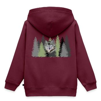 Grauer (grauer) Wolf im Wildniswald - Kinder Premium Organic Hoodie - Burgunderrot - Hinten - AI Model Kid Female (0cm)