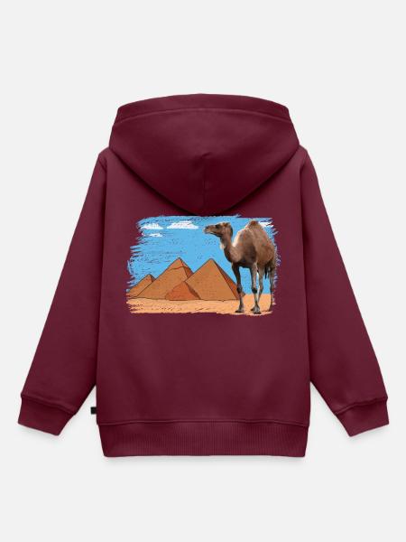 Kamel vor Pyramiden - Kinder Premium Organic Hoodie - Burgunderrot