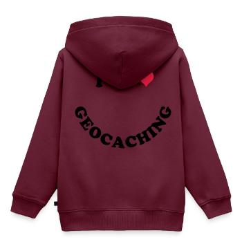 Geocaching - Kinder Premium Organic Hoodie - Burgunderrot - Hinten - AI Model Kid Female (0cm)
