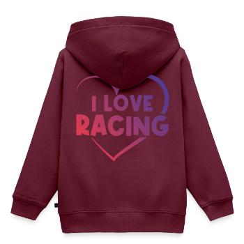 Ich liebe Rennen - Kinder Premium Organic Hoodie - Burgunderrot - Hinten - AI Model Kid Female (0cm)