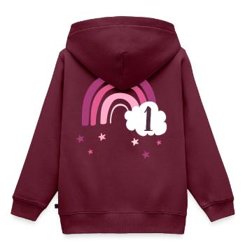 Erster Geburtstag Regenbogen Eins - Kinder Premium Organic Hoodie - Burgunderrot - Hinten - AI Model Kid Female (0cm)