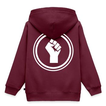 Hand Faust - Kinder Premium Organic Hoodie - Burgunderrot - Hinten - AI Model Kid Female (0cm)
